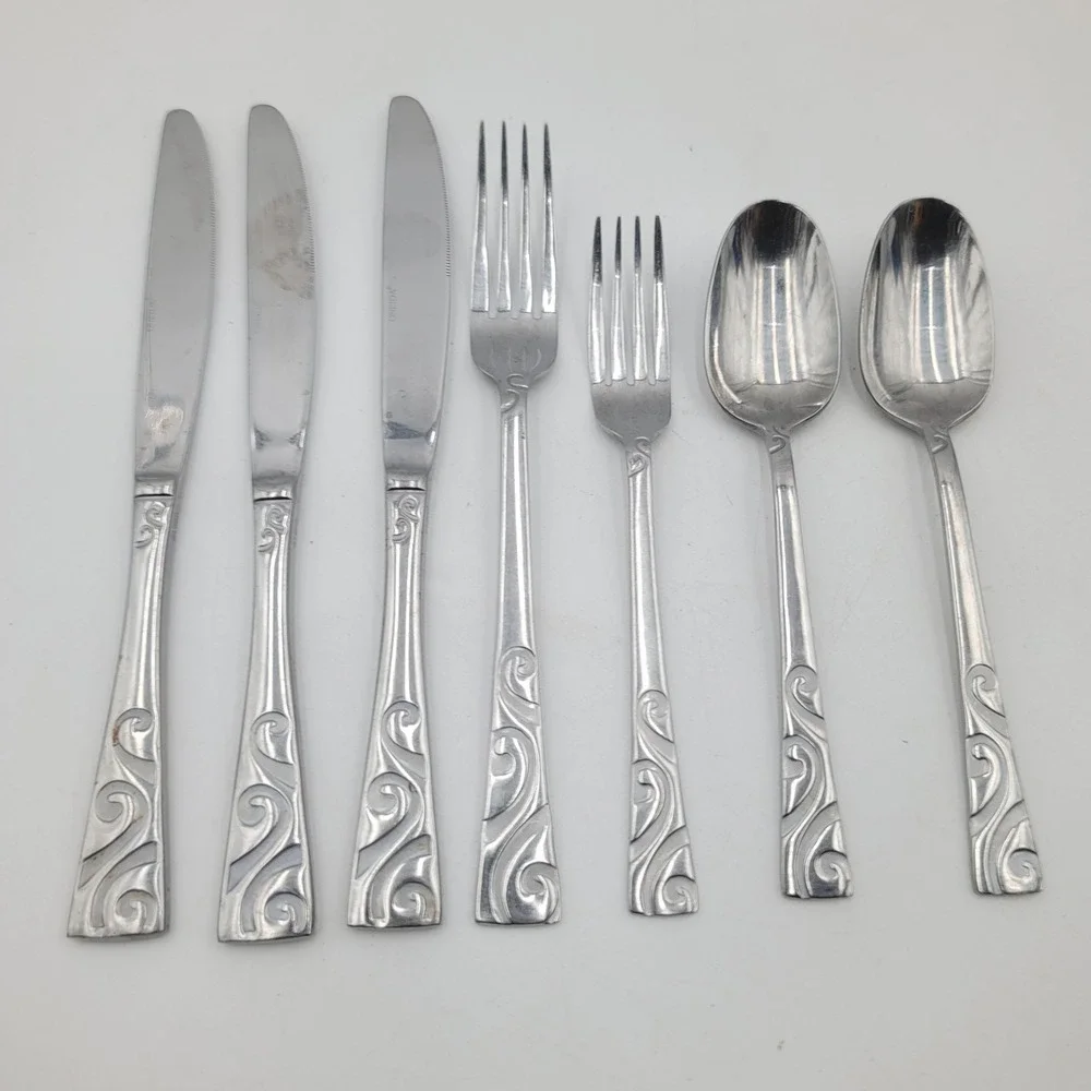 7pc Oneida Stanhope Stainless Flatware Set Dinner Salad Fork Knife Tablespoon